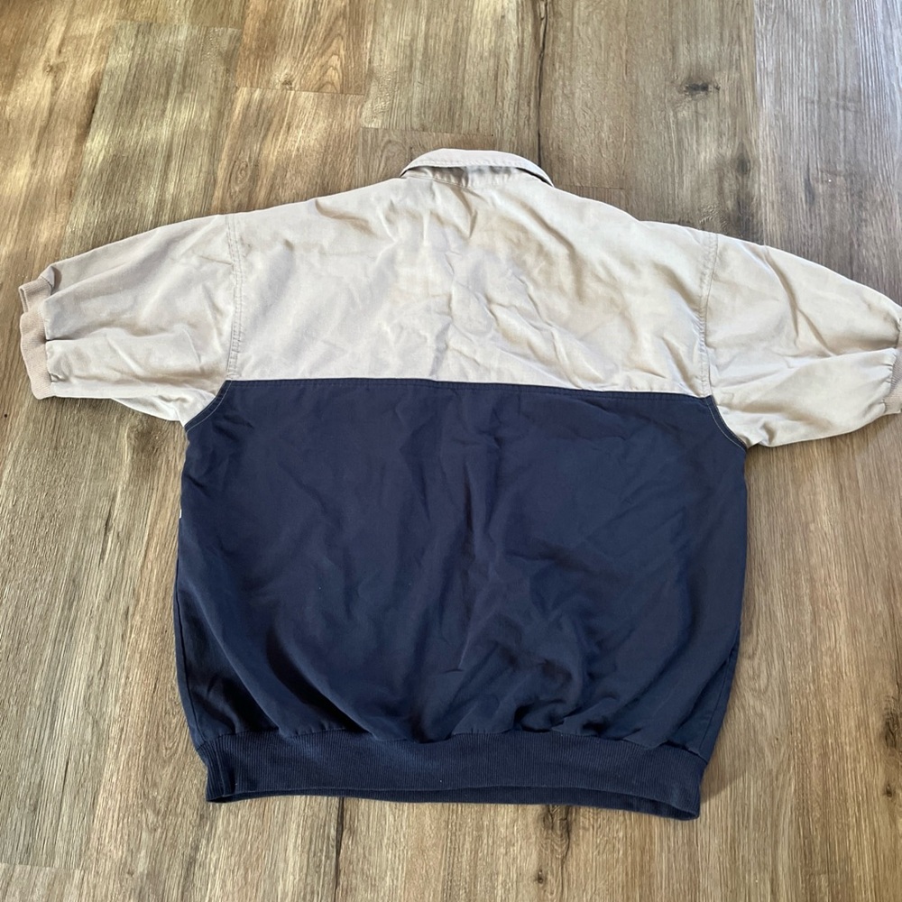 Vtg David Taylor Golf Polo Shirt Mens M Tan/Navy Stripe Banded Waist Pocket Dad - Picture 8 of 8